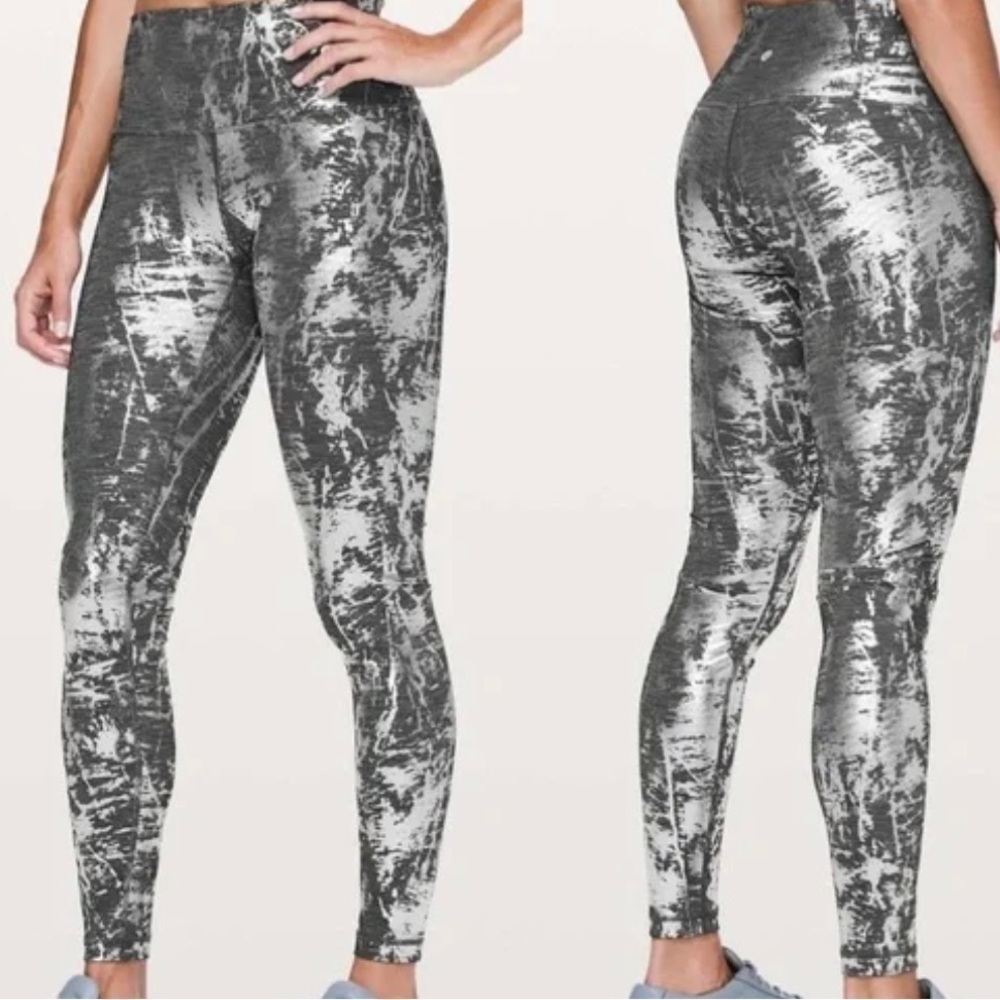 Lululemon Wunder Under HR Tight Silver Black Print Size 4